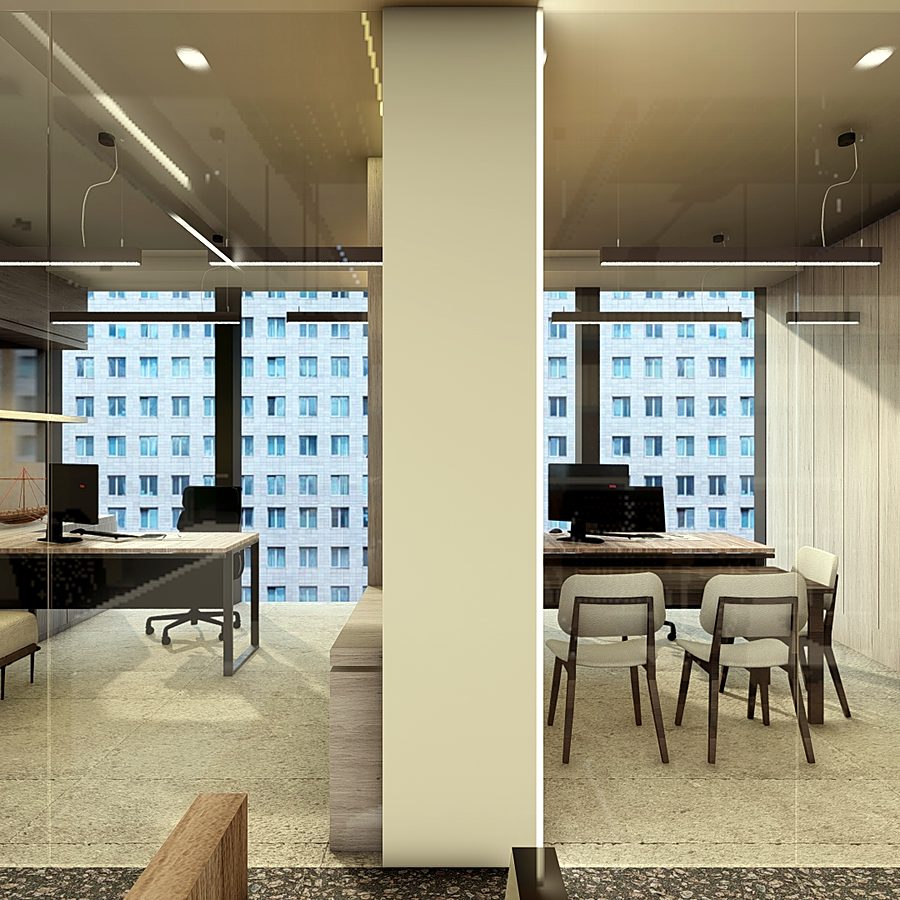 Glass-walled private offices